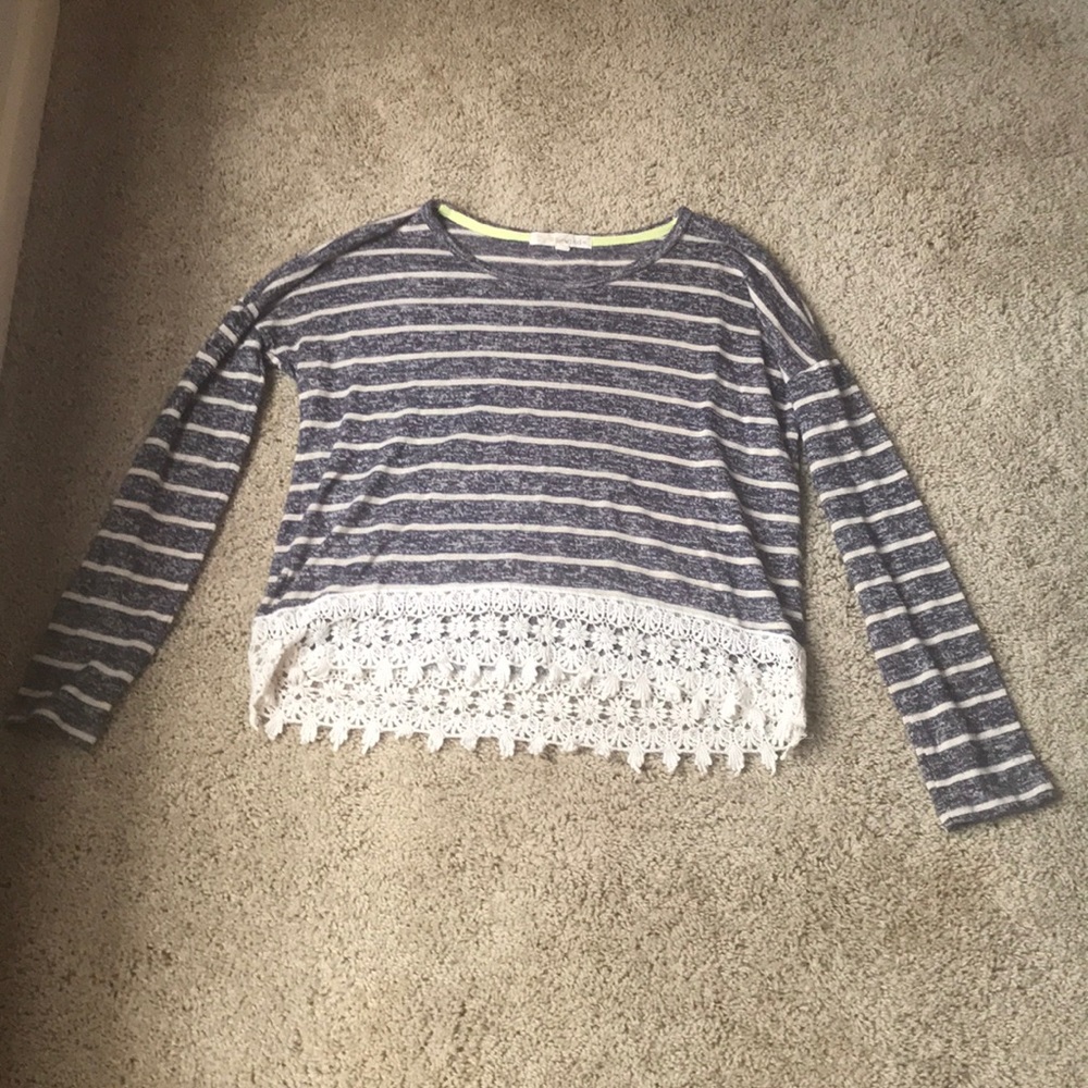 Blue and white striped long sleeve shirt